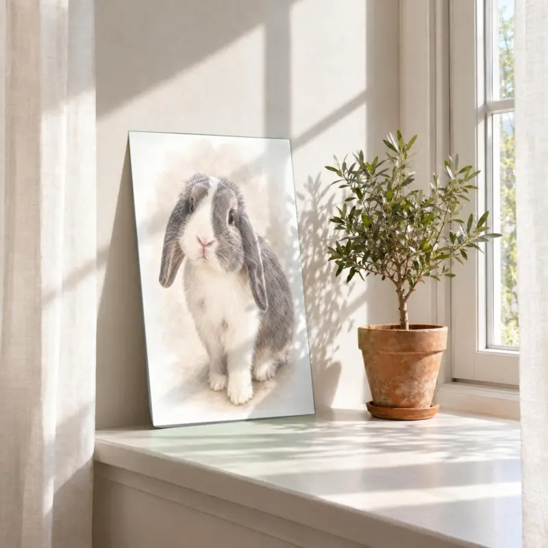 Ander dier in pastel als losse print, in de vensterbank