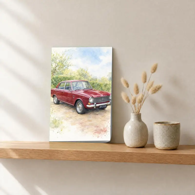 Autoportret in aquarel als losse print, op een fotorichel