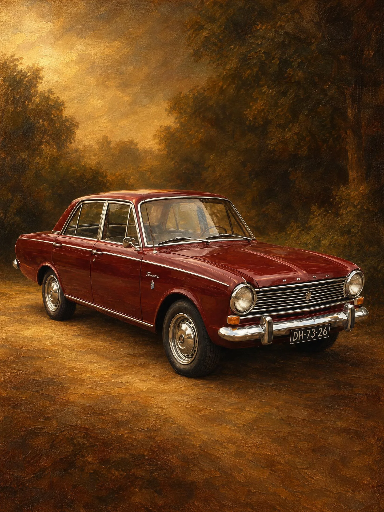 Auto als klassiek olieverfschilderij
