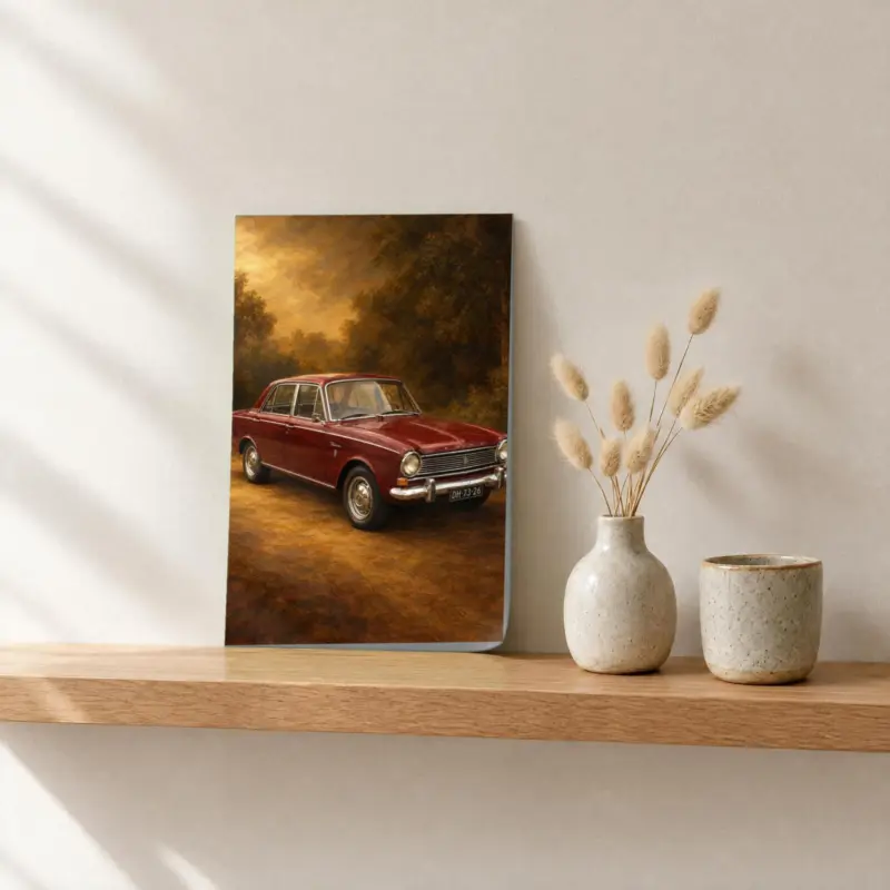 Autoportret klassiek geschilderd als losse print, op een fotorichel