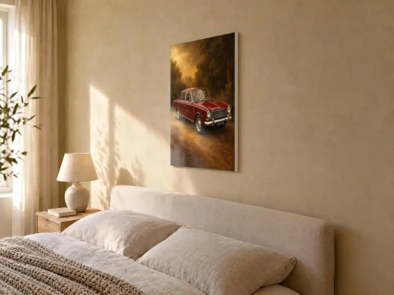 Autoportret klassiek geschilderd op canvas, in de slaapkamer