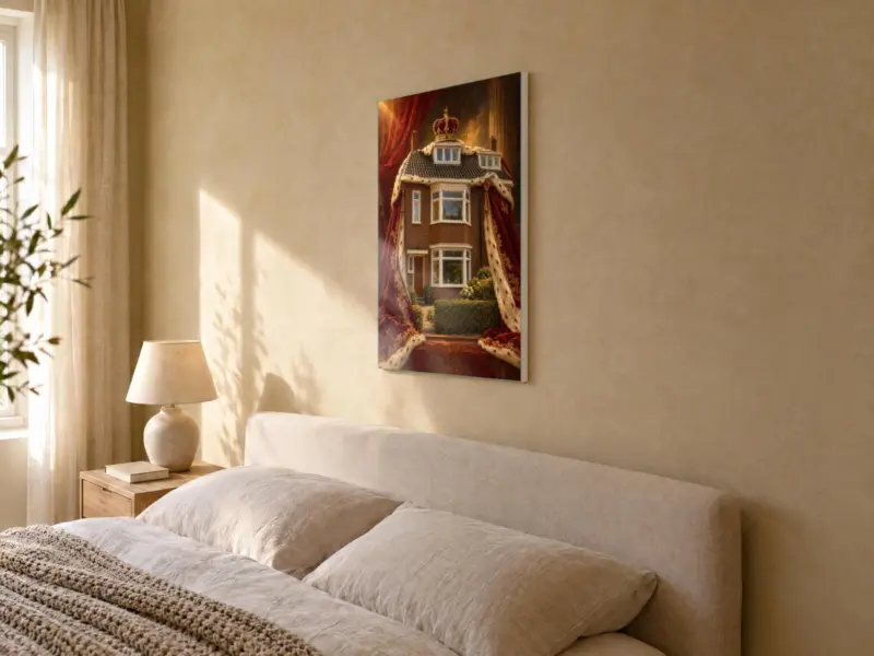 Huisportret koninklijk geschilderd op canvas, in de slaapkamer