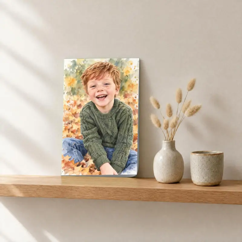 Kinderportret in aquarel als losse print, op een fotorichel