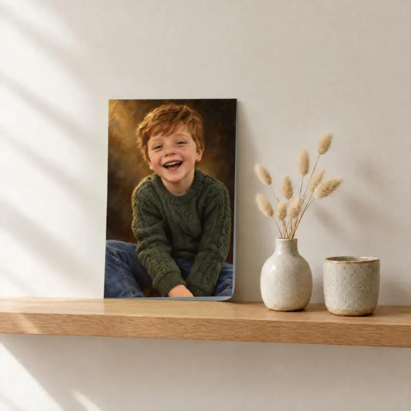 Kinderportret klassiek geschilderd als losse print, op een fotorichel