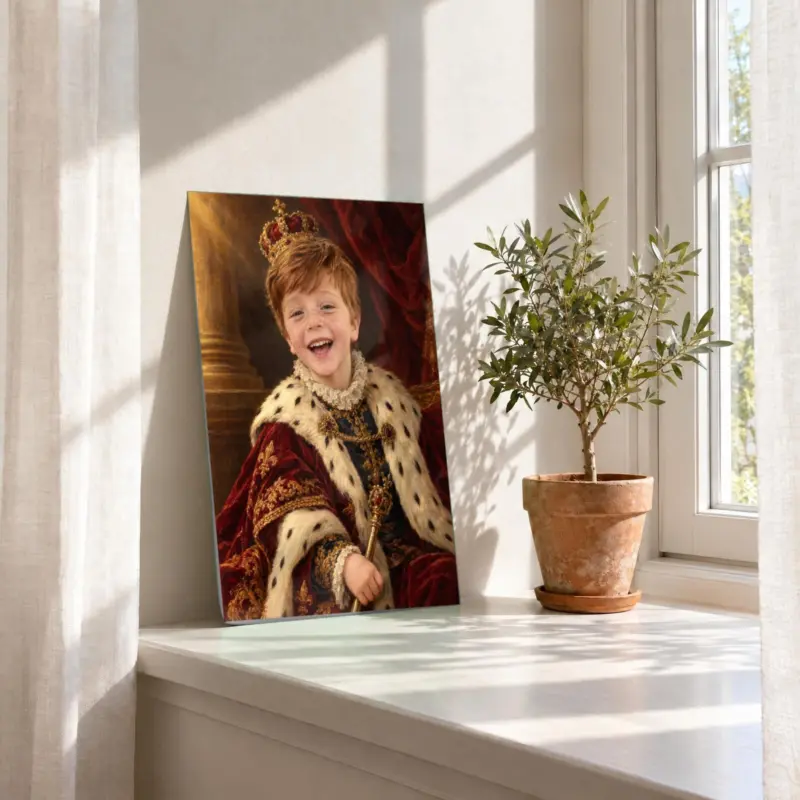 Kinderportret koninklijk geschilderd als losse print, in de vensterbank