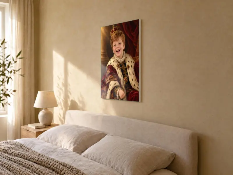 Kinderportret koninklijk geschilderd op canvas, in de slaapkamer