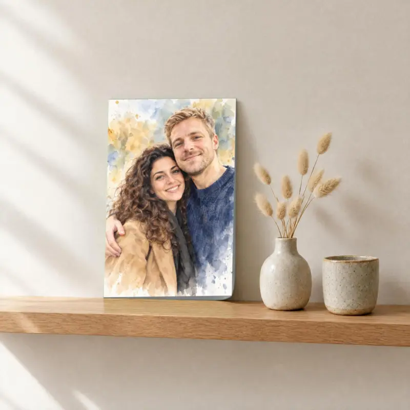 Koppelportret in aquarel als losse print, op een fotorichel