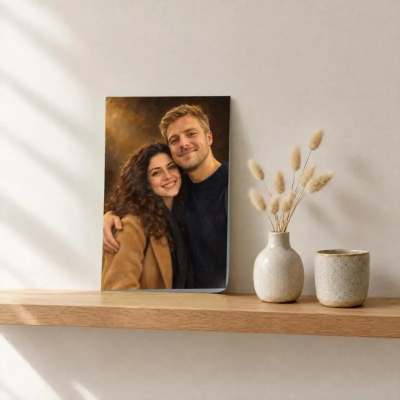 Koppelportret klassiek geschilderd als losse print, op een fotorichel