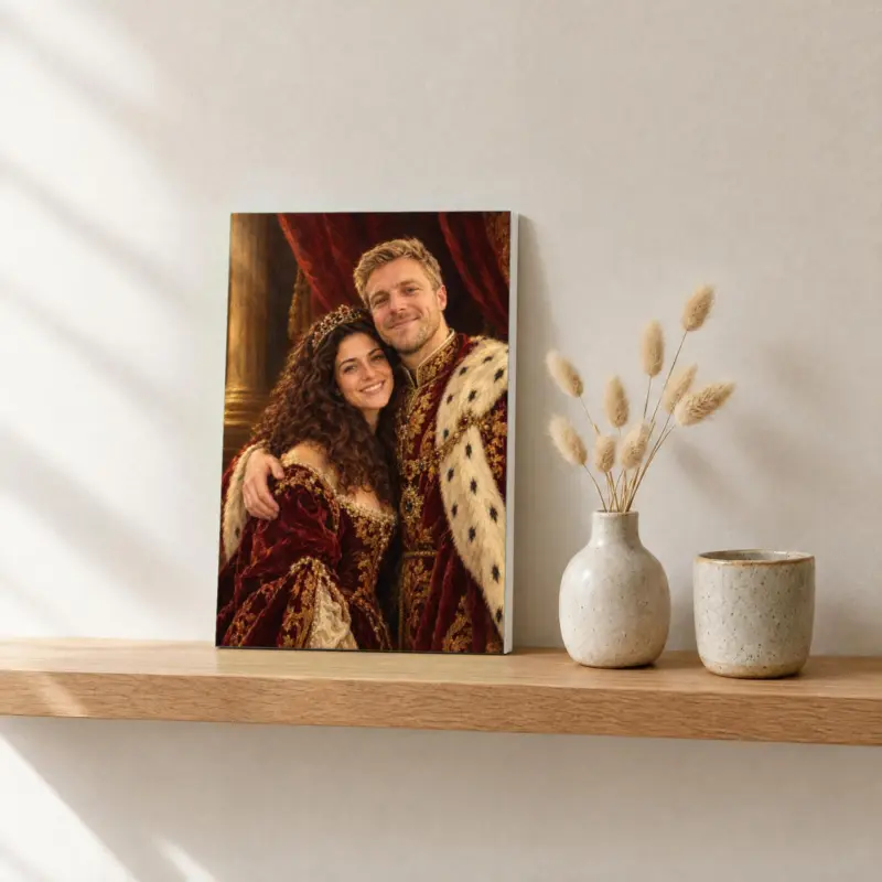 Koppelportret koninklijk geschilderd op canvas, op een fotorichel