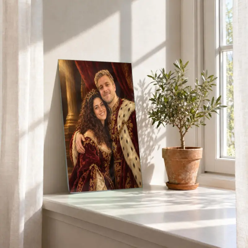 Koppelportret koninklijk geschilderd als losse print, in de vensterbank