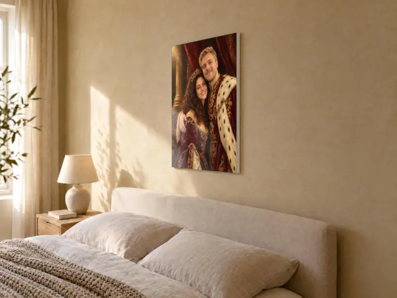 Koppelportret koninklijk geschilderd op canvas, in de slaapkamer