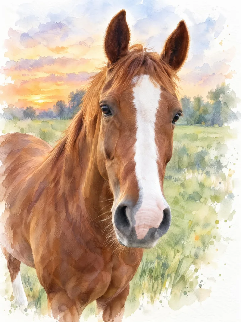 Paard als aquarel
