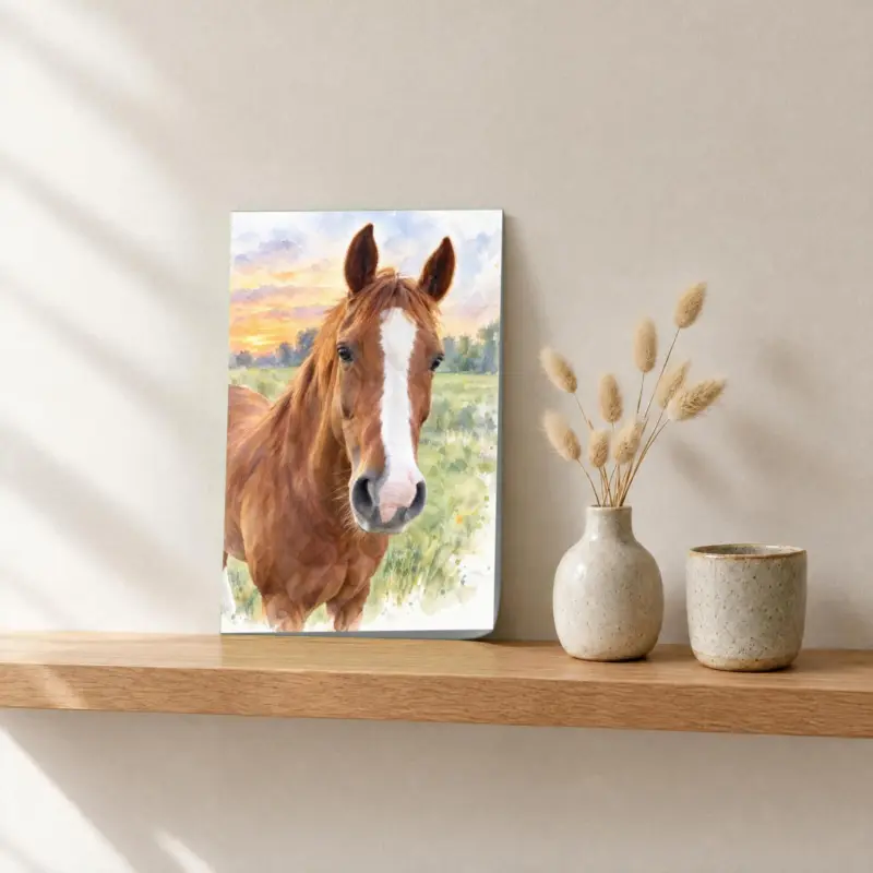 Paard in aquarel als losse print, op een fotorichel