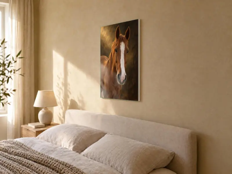 Paard klassiek geschilderd op canvas, in de slaapkamer