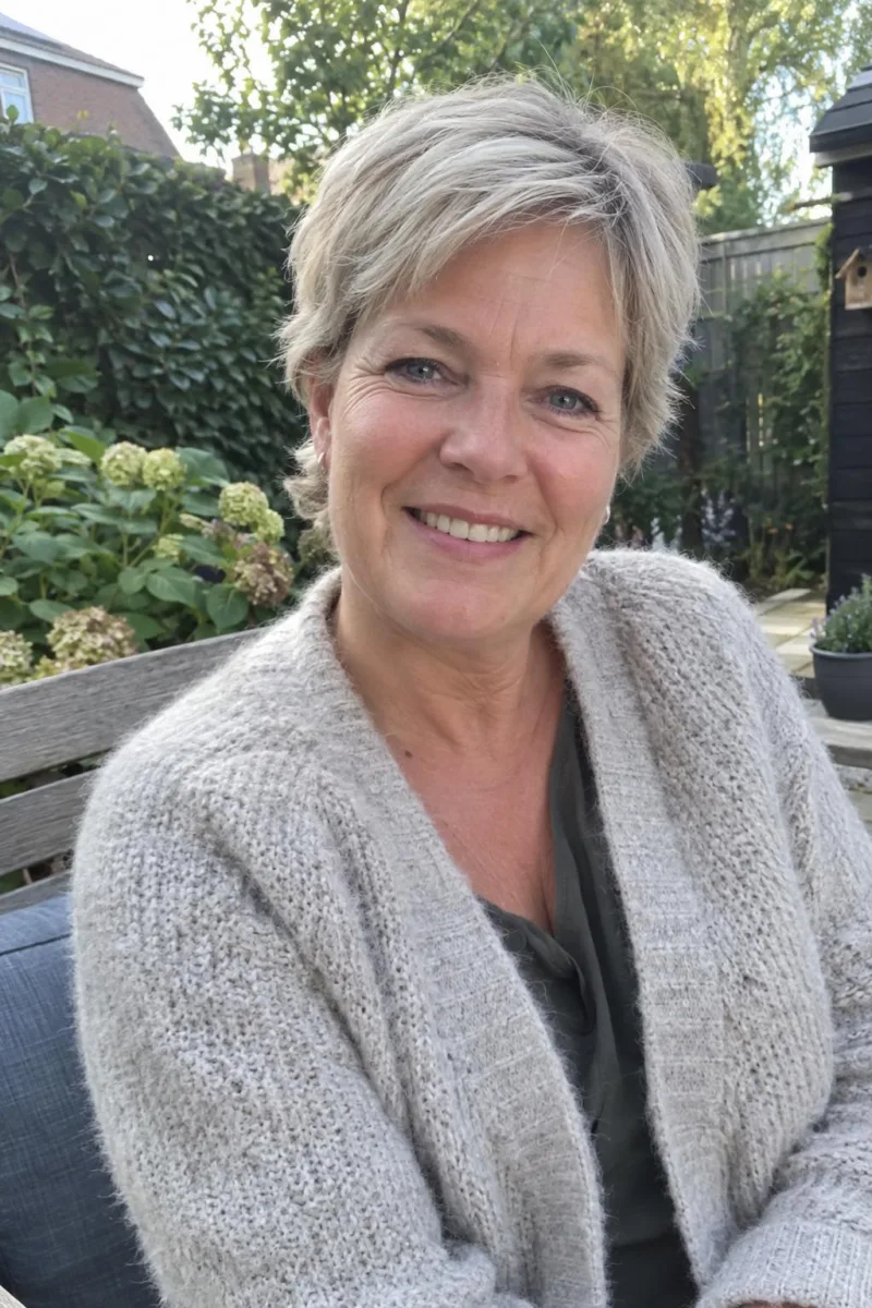 Foto van een vrouw in haar tuin