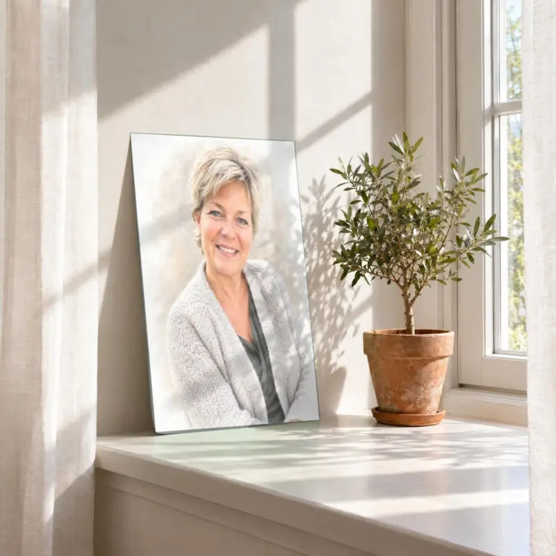 Persoonsportret in pastel als losse print, in de vensterbank