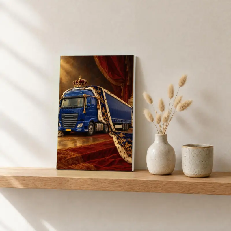 Vrachtwagenportret koninklijk geschilderd op canvas, op een fotorichel